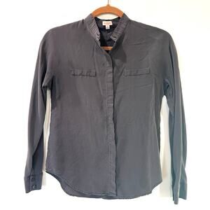 Cuyuna 100% silk long sleeve button up shirt grey XS mandarin collar